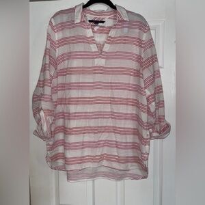 Tommy Hilfiger Pink, orange and White Striped V-Neck Tunic women XL